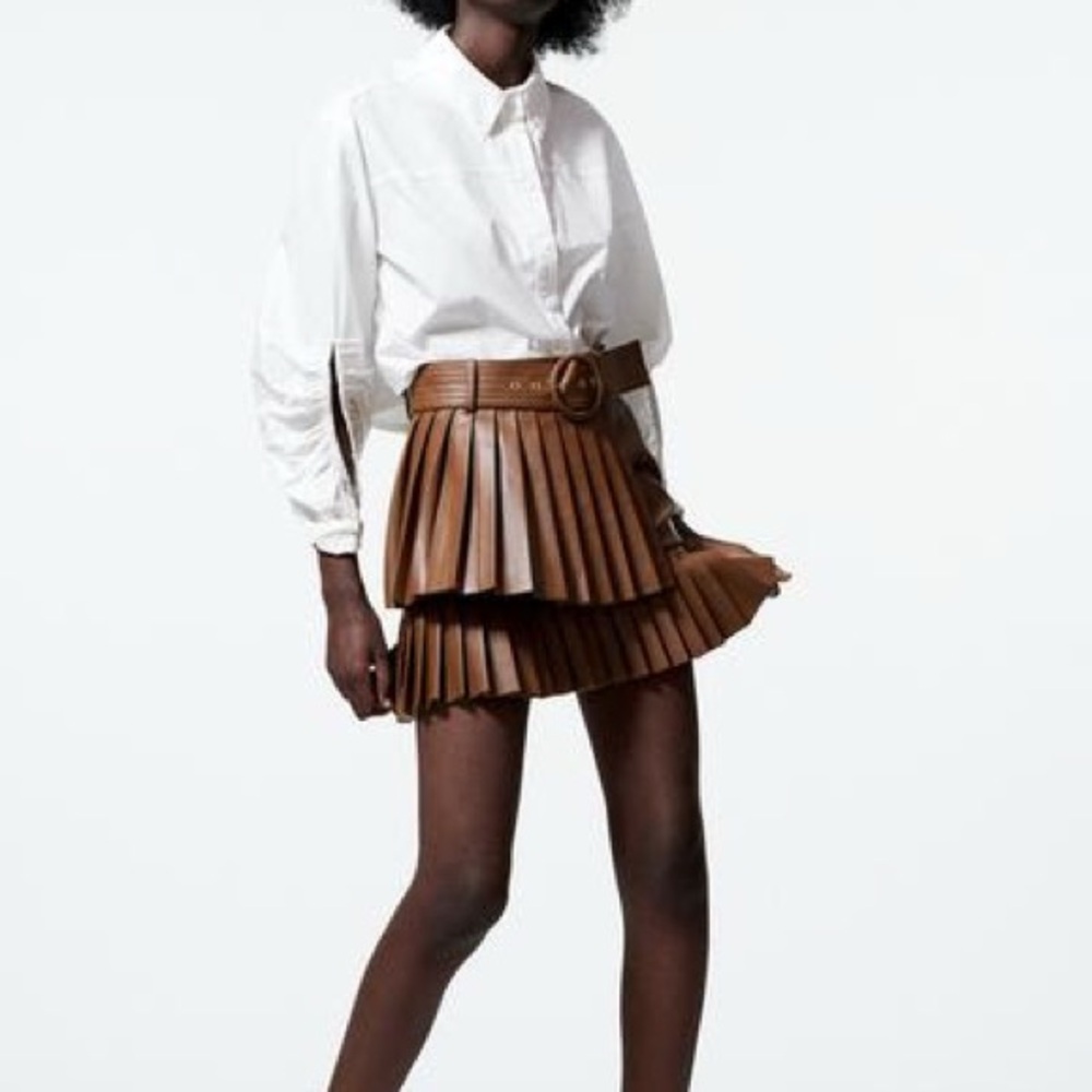 Zara FAUX LEATHER PLEATED SKIRT